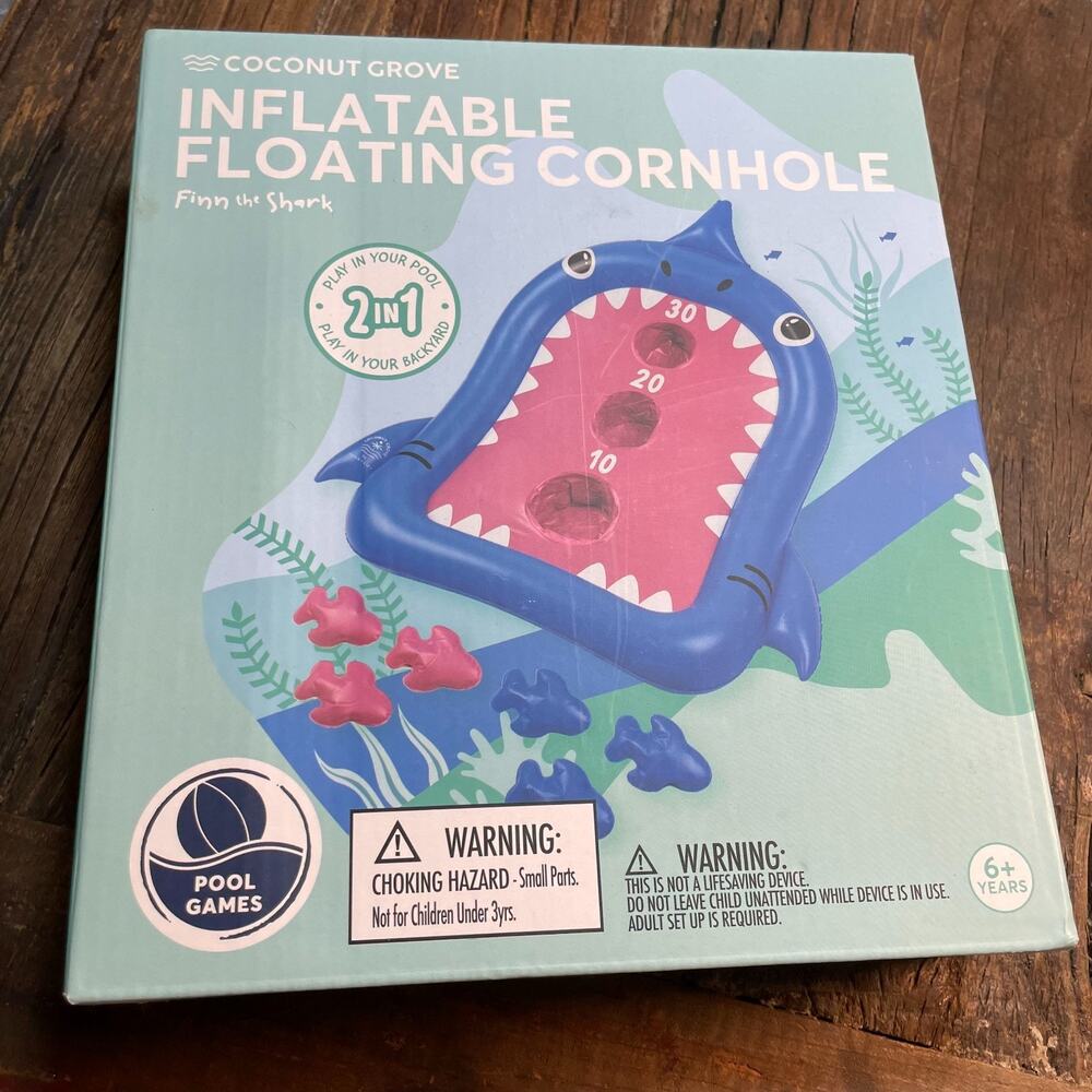 Coconut Grove by Sunnylife Blue Finn Shark Inflatable Cornhole Pool Games NEW